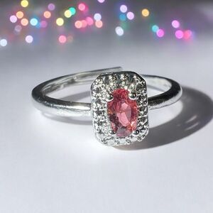Pink Tourmaline Crystal Oval Cut Ring Adjustable‎ Size 6.5